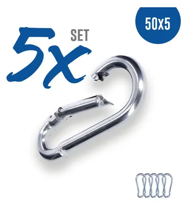 Produktbild von 5x Karabinerhaken 50x5 mm Stahl verzinkt DIN5299 C-Form (Birne) rostfrei Schnapphaken bis 120Kg