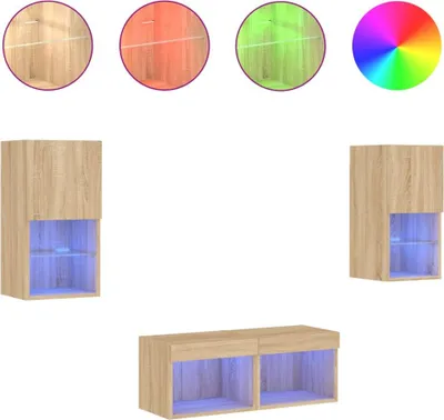 Produktbild von vidaXL 4-tlg. TV-Wohnwand mit LED-Leuchten Sonoma-Eiche