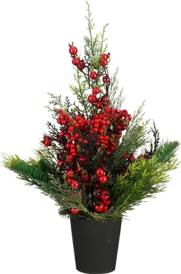 Produktbild von Mica Decorations Zeder Künstlicher Weihnachtsbaum aus im Topf - H45 x Ø18 cm - Rot, Grün