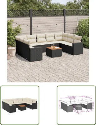 Produktbild von The Living Store 10-tlg. Garten-Sofagarnitur mit Kissen Schwarz Poly Rattan