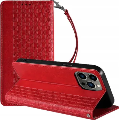 Image de Magnet Strap Case Iphone 14 Plus Case with Flap Wallet Mini Lanyard Stand Red