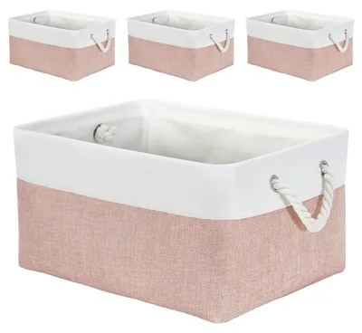 Immagine prodotto di Set di 4 scatole contenitore in tessuto, rosa e bianco, dimensioni 36x26x18 cm