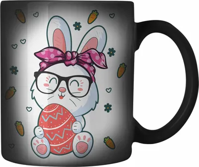 Produktbild von Trendation - Farbwechsel Zauber-Tasse Ostern Ostergeschenke Kinder Jugendliche Geschenke Lustige Grafik Osterhase Osterei Nerd Hase (Schwarz)