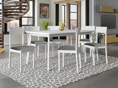 Obrázok produktu pre Rozkladací stôl 160 cm so 6 stoličkami ADELBITE 7 - biely / šedý