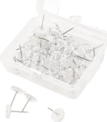 Produktbild von 50 Stück Transparente Reißzwecken,16mm Pinnadeln, Heftzwecken mit Kunststoffbox für Pinnwand Büro Schule Zuhause Wand Pinnwand Weltkarte