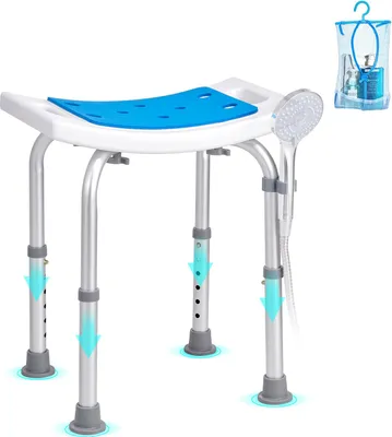 Obrázek produktu pro Sprchová stolička Sprchová židle 360-490 mm výškově nastavitelná, Stolička do vany Sedátko do vany Nosnost 158,8 kg, Stabilní sprchová stolička Sprchová pomůcka do vany Rám z hliníkové slitiny, Sedátko do vany Stolička do vany Modrá