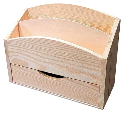 Holz-Briefhalter mit Schublade, 25x10x17 cm, natur