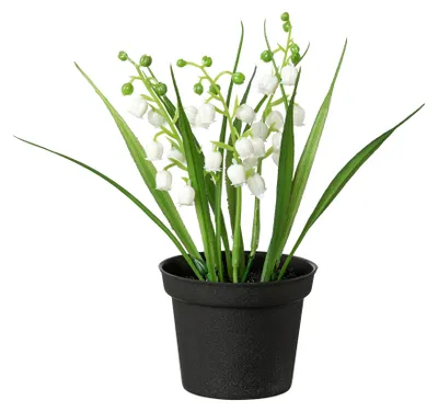 Produktbild von Kunstpflanze MAIGLÖCKCHEN mit Gras im Kunststofftopf 17cm WEISS