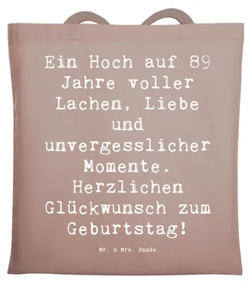 Produktbild von Mr. & Mrs. Panda Uni Tasche Spruch 89. Geburtstag - Braun Pastell - Geschenk, Meilenstein, Geburtstagsgeschenk, totebag, Tote Bag, Jutebeutel, Happy Birthday, Shopping