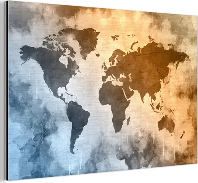 Produktbild von MuchoWow Wanddekoration Metall Metallbild Wandkunst 120x80 cm Weltkarte - Farben - Abstrakt MuchoWow Aluminium Gemälde - Alu Bild