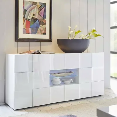 Produktbild von Dmora Kommode Comelico 181x43x84h cm Weiß 3 Regale, 2 Schubladen