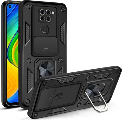 Produktbild von Redmi Note 9 Hülle mit 360° Drehbarer Magnetische Ring Ständer Halter Dia Kameraschutz TPU Bumper Silikon Schutzhülle für Xiaomi Redmi Note 9 Schwarz