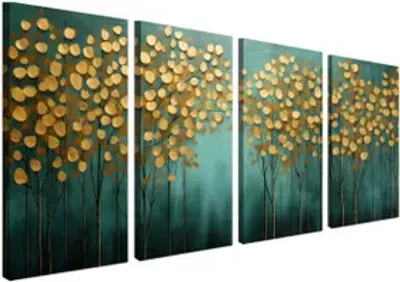 Produktbild von Wandbild Wanddeko Wald auf Leinwand - ökologische Tinte, Wasserfest - 4 Teilig 80x160 cm Leinwandbilder für wohnzimmer, schlafzimmer