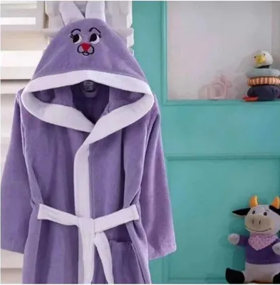 Produktbild von Teksmoda Kinderbademantel mit Kapuze Hasenmotiv Lila 110/116
