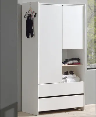 Produktbild von Jugendzimmer Kleiderschrank 2-trg. mit 2 Schubkästen SLIGO-12, Lack weiß B x H x T ca. 90 x 180 x 55cm