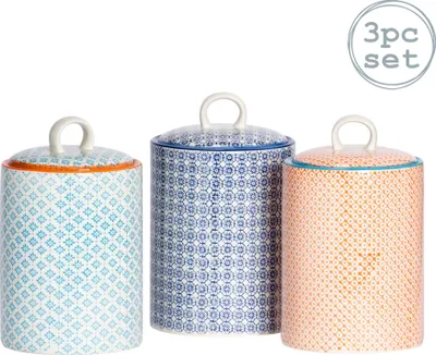 Produktbild von Nicola Spring handbedruckte Küchendosen – 15,5 cm – 3 Farben – 3er-Pack