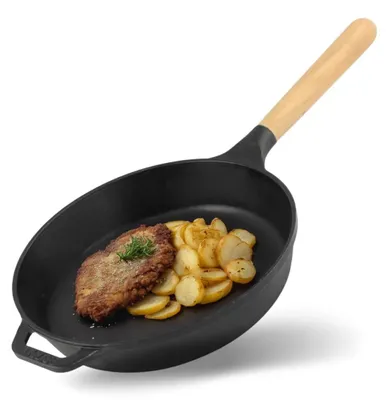 Produktbild von Ø22cm 40mm tief Gusseisenpfanne BRIZOLL Bratpfanne aus Gusseisen Eisenpfanne Gusspfanne rund mit Holzgriff von 4big.fun INDUKTION für alle Herdarten