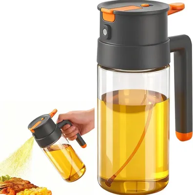 Produktbild von Olivenöl Sprühflasche - 650 ml - 2-in-1 Ölzerstäuber und Spender - Glasflasche - Für Öl und Essig - Küchenspray zum Kochen, Backen - Schwarz