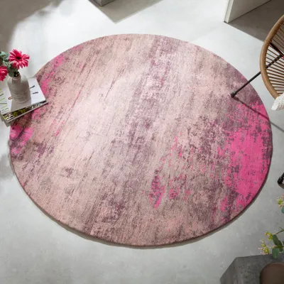 Produktbild von riess-ambiente Kurzflor Teppich MODERN ART 150cm beige pink rosa verwaschen rund vintage Used Look