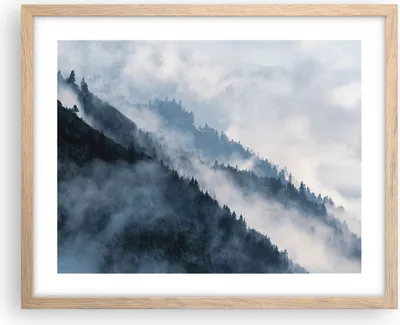 Produktbild von Gerahmtes Poster - Rahmen in heller Eiche - Berge Nebel Bäume - 50x40 cm - Wand Bild - Wanddeko - Wandbilder - Kunstposter - Wandposter - Bilderrahmen - Bilder - Kunstdruck - P2NAA50x40-4429