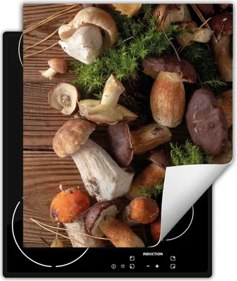 Produktbild von DarHaus Herdabdeckplatte 45x52 cm Anti Rutsch Matte Aufrollbar, Röhrlinge - Holz