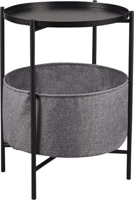 Produktbild von Beistelltisch - Ø 45 cm - Schwarz - Grau - Metallgestell - mit Stoffkorb als Ablage
