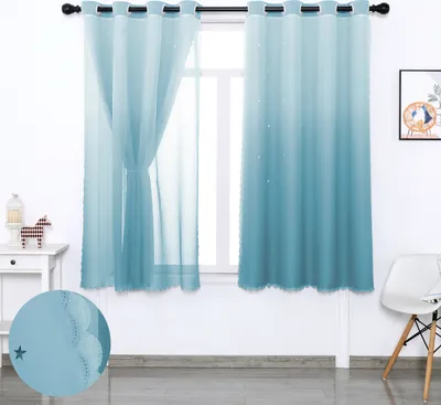 Immagine prodotto di set di 2 tende Occhielli opachi a doppio strato, tenda oscurante Motivo a stella cava Blu sfumato L 132x H 243cm Camera da letto Soggiorno