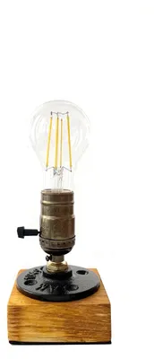 E27 Tischlampe Vintage Dimmbar mit Schalter Holzsockel 60W