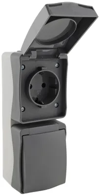 Immagine prodotto di Presa doppia antiumidità Chilitec NUQUI verti. IP54, montaggio a parete, 250V~/ 16A