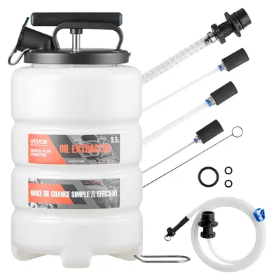 Productafbeelding van VEVOR vloeistofafzuiger, 9,5 liter inhoud, handmatige olieafzuigpomp met slang en verlengslangen, olieoverpompsysteem met HDPE-tank, pompaccessoires voor auto's, grasmaaiers, boten