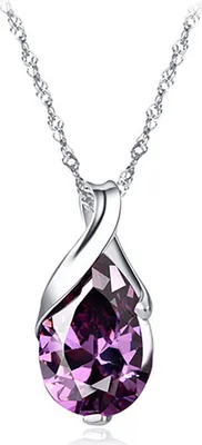 Produktbild von Damen-Halskette mit violettem Zirkon-Anhänger in Tropfenform, edler Schmuck, Geschenk