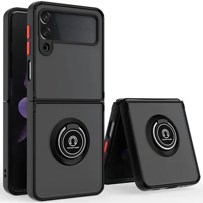 Immagine prodotto di Custodia per Samsung Galaxy Z Filp 4 5G traslucida opaca in TPU con supporto ad anello e supporto Nero Rosso