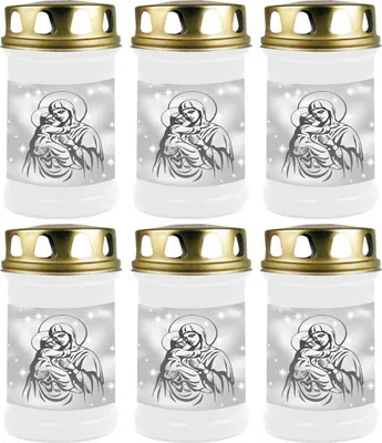 Produktbild von Grabkerze Weiß 6er Pack, Brenndauer: 48 Stunden ( je Kerze ), Motiv: Maria