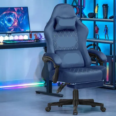 Zdjęcie produktu dla Krzesło gamingowe – Ergonomiczna konstrukcja – Regulowany podnóżek – Oddychająca tkanina i solidna metalowa konstrukcja
