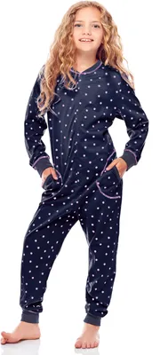 Produktbild von Merry Style Mädchen Schlafstrampler Strampelanzug MS10-186 (Marineblau Rosa Punkte, 122-128)