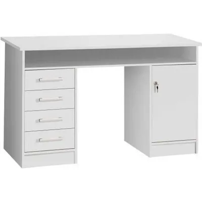 Image de ALICANTE Key Desk, 1 porte, 4 tiroirs -Reproduction papier blanc - L 126 x P 55 x H 76 cm