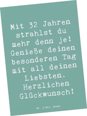 Produktbild von Mr. & Mrs. Panda Ansichtskarte Spruch 32. Geburtstag - Meeresbrise - Geschenk, bildkarte, Ansichtskarten, alter, Postkarten, Grußkarte, besondere Tag, unvergesslich