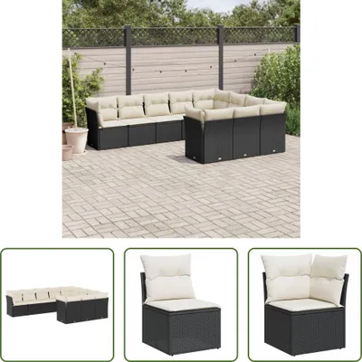 Produktbild von The Living Store 10-tlg. Garten-Sofagarnitur mit Kissen Schwarz Poly Rattan