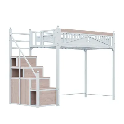 Produktbild von Metall-Hochbett,Metall-Sicherheitszaun mit Metallkugel,Fensterdesign,Kletterleiter von links nach rechts austauschbar,Sicherheitsleiter mit Spinden