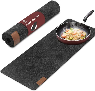 Produktbild von Filz-Tischläufer, 100 x 30 cm, moderner Tischläufer, waschbar, skandinavischer Filz-Tischläufer mit Lederetikett, Tischläufer, dunkelgrau