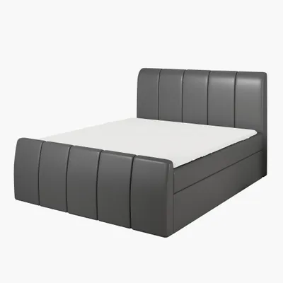 Produktbild von Boxspringbett KARIS 180x200 mit Bettkasten, Topper und gepolstertem Kopfteil. Farbe: Dunkelgrau