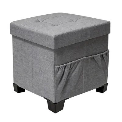 Produktbild von Theo&Cleo Sitzhocker mit Stauraum Holzfüße faltbar Fußhocker Aufbewahrungsbox mit Deckel 300 kg für Eingang Wohnzimmer Schlafzimmer Grau