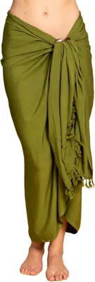 Productafbeelding van Ondoorzichtige pareo strandsarong van viscose in olijfgroen, maten L en XL