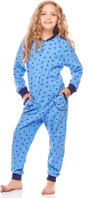 Produktbild von Merry Style Mädchen Schlafstrampler Strampelanzug MS10-186 (Blaue Punkte Marine, 134-140)