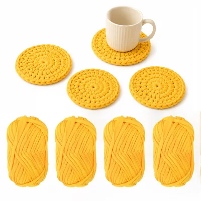 Produktbild von 4 x 100g T-Shirt Garn zum Häkeln, Häkelwolle, Häkelgarn für Handwerk, für Tasche, Körbe, Gelb
