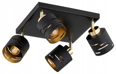Produktbild von KAR-LIGHTING Deckenleuchte 4-flammig Schwarz, Metall, 50×30×25 cm, verstellbare Köpfe, E27-Fassung – für Esszimmer & Wohnzimmer
