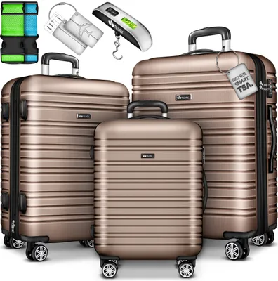Produktbild von tillvex® Reisekoffer Set 3 tlg. Roségold Koffer Hartschale Trolley Kofferset Tasche M-L-XL