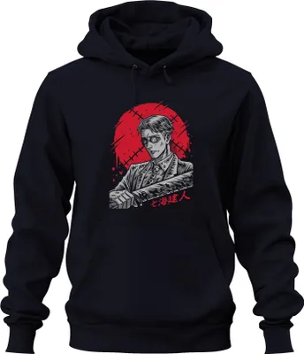 Produktbild von Samurai Katana Anime Yakuza Gentleman Blut Noir Steampunk Retro Uni Hoodie Kapuzenpullover, Navy, L