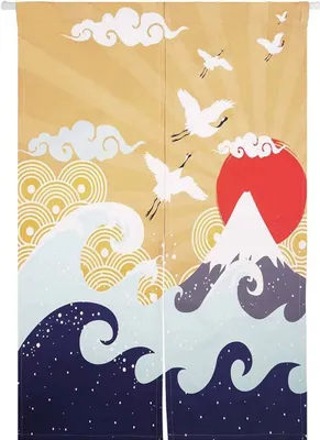 Zdjęcie produktu dla Japońska kurtyna drzwiowa | 80x130cm | Łącznie z drążkiem napinającym | Tkaninowa kurtyna drzwiowa | Motyw: Ukiyo-e