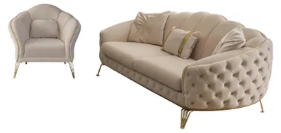 Produktbild von Modern Beige Wohnzimmer Set  Sofa 3 Sitzer Sessel Textil Sessel Wohnzimmer
